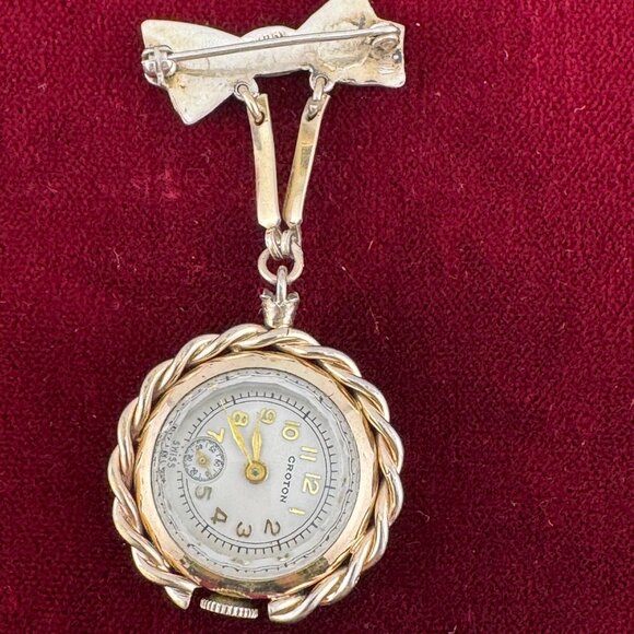 Vintage Extremely Rare Croton Broach Watch in 10K Rolled Gold with Pink Rose main image 6